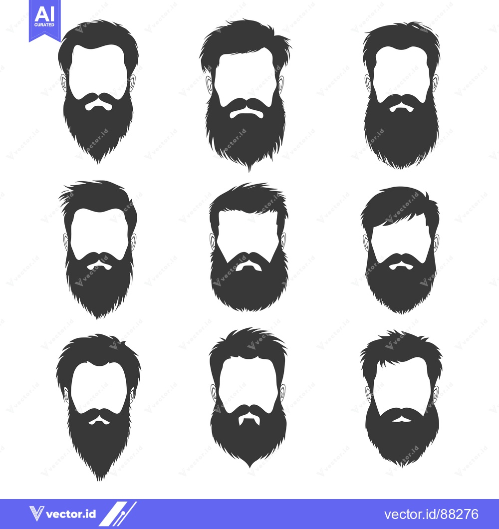 Premium Vector dari Nine Silhouettes of Men with Different Hairstyles and Beards
