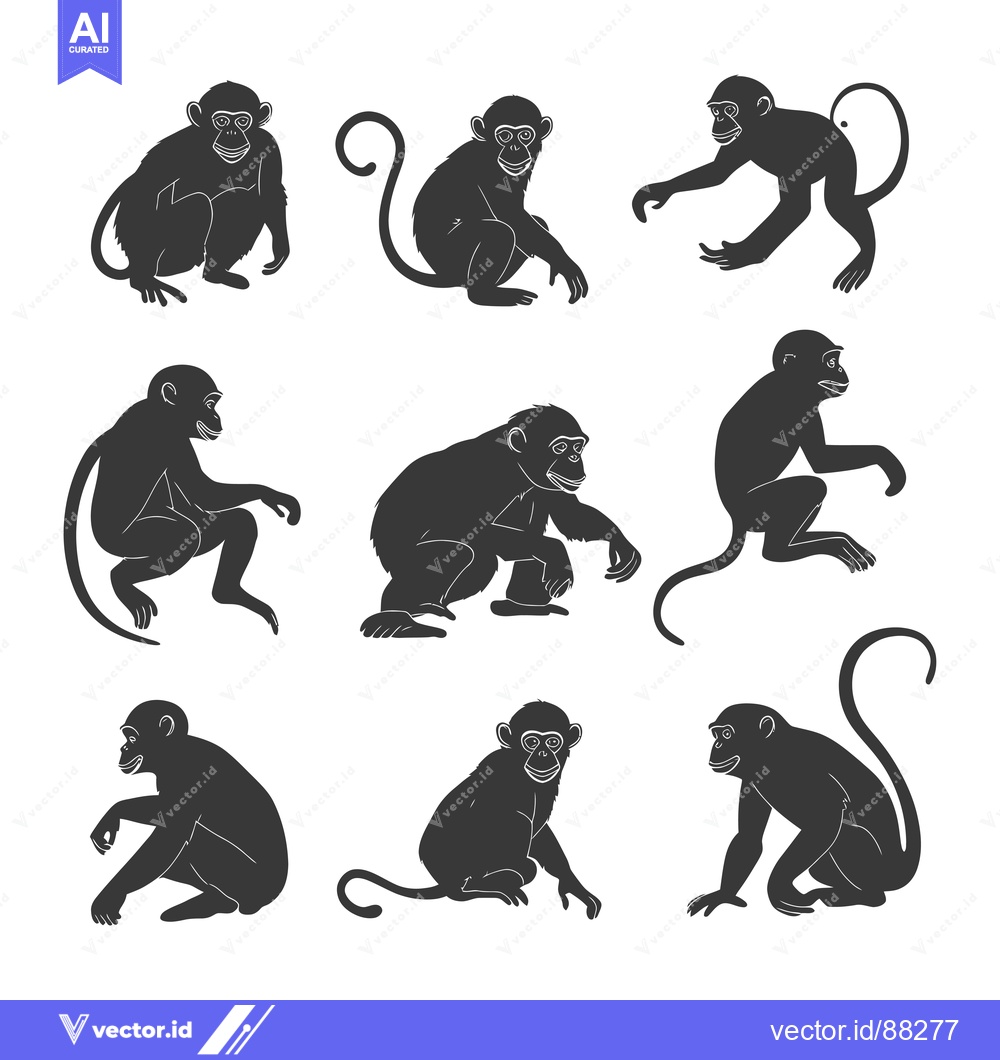 Premium Vector of Nine Silhouettes of Monkeys in Different Poses