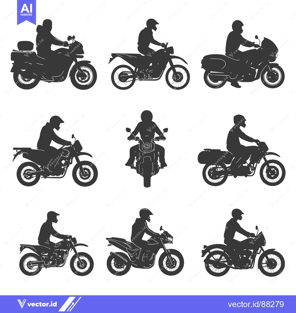 Premium Vector of Nine Silhouettes of Motorcycle Riders in Various Poses