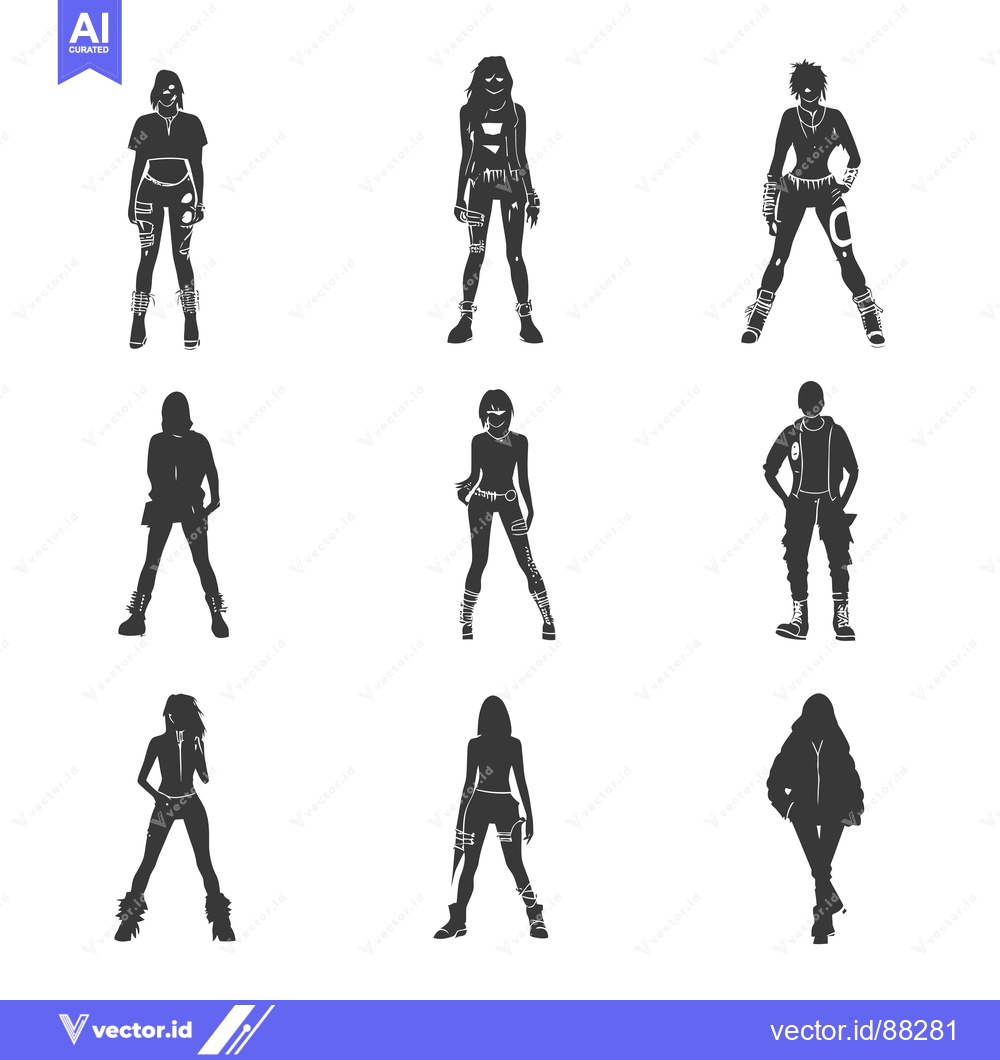 Premium Vector dari Nine Silhouettes of People in Edgy Clothing and Boots