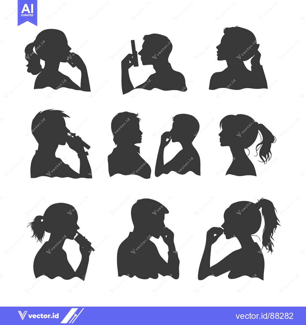 Premium Vector dari Nine Silhouettes of People in Profile, Each Holding a Mobile Phone
