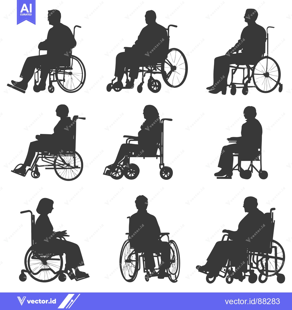 Premium Vector of Nine Silhouettes of People in Wheelchairs