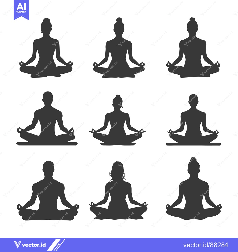 Premium Vector of Nine Silhouettes of People in Yoga Meditation Pose