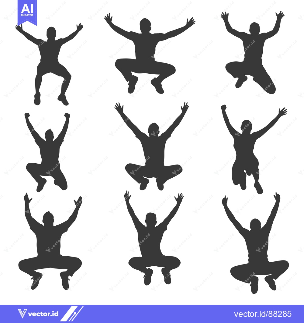 Premium Vector dari Nine Silhouettes of People Jumping with Arms Raised