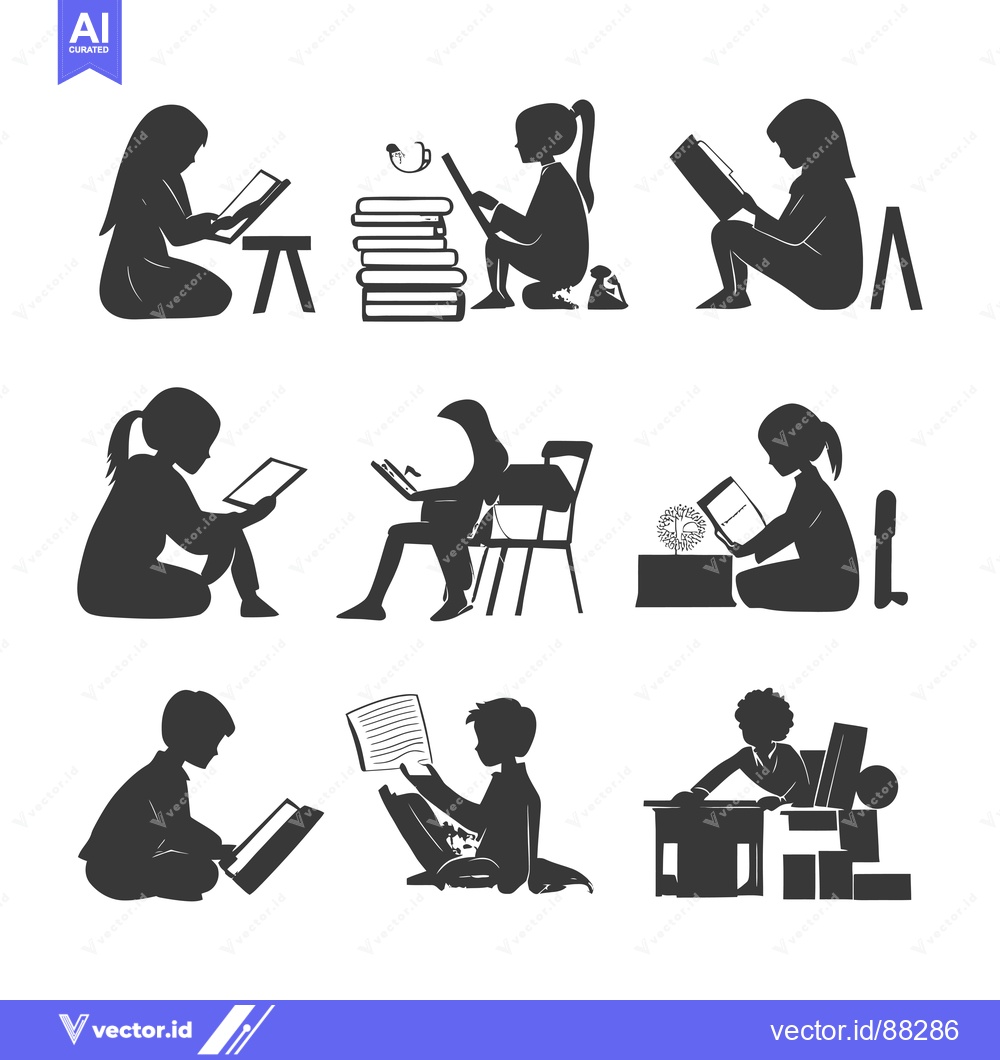 Premium Vector dari Nine Silhouettes of People Reading in Different Positions