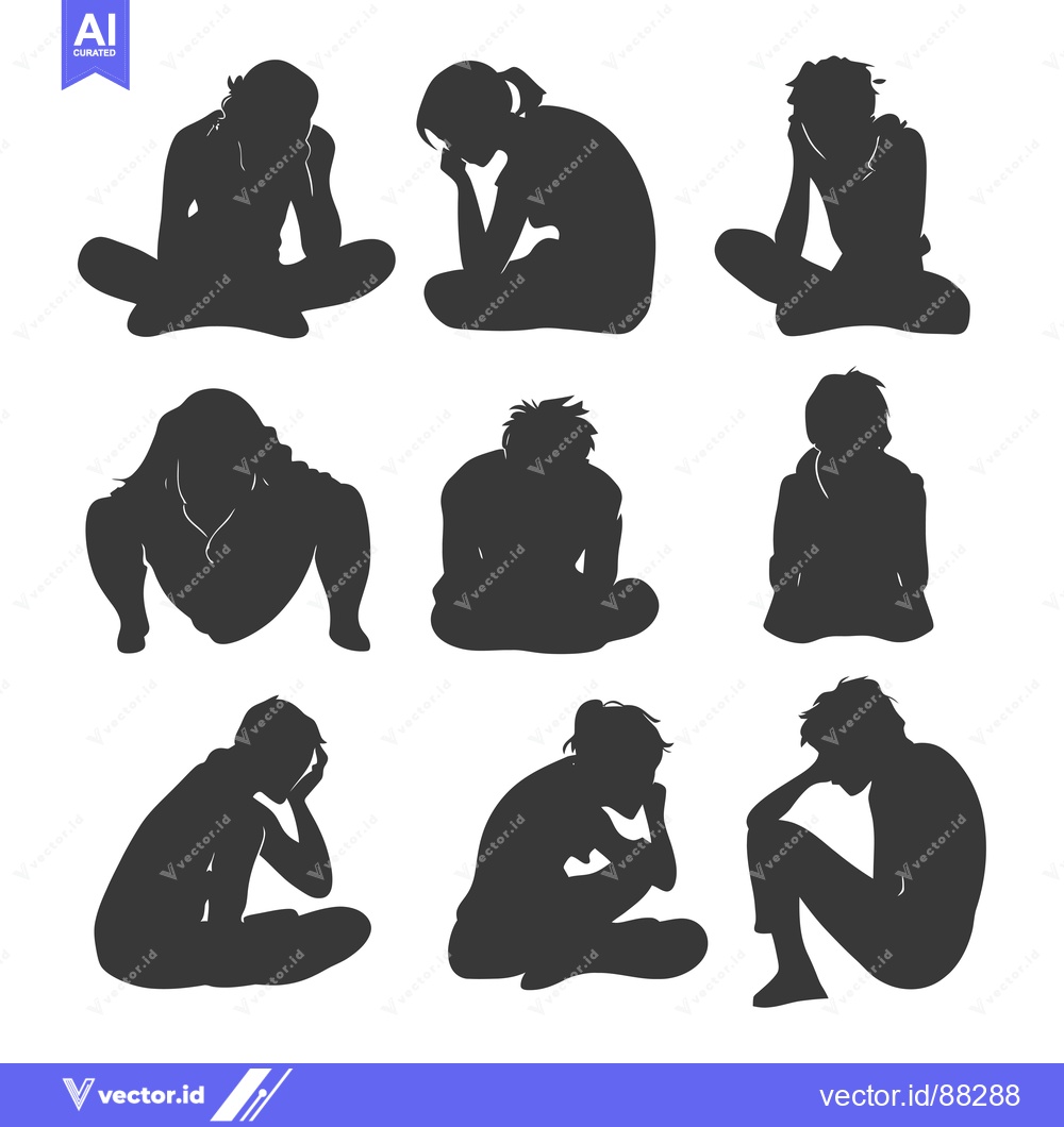 Premium Vector dari Nine Silhouettes of People Sitting in Depressed Poses