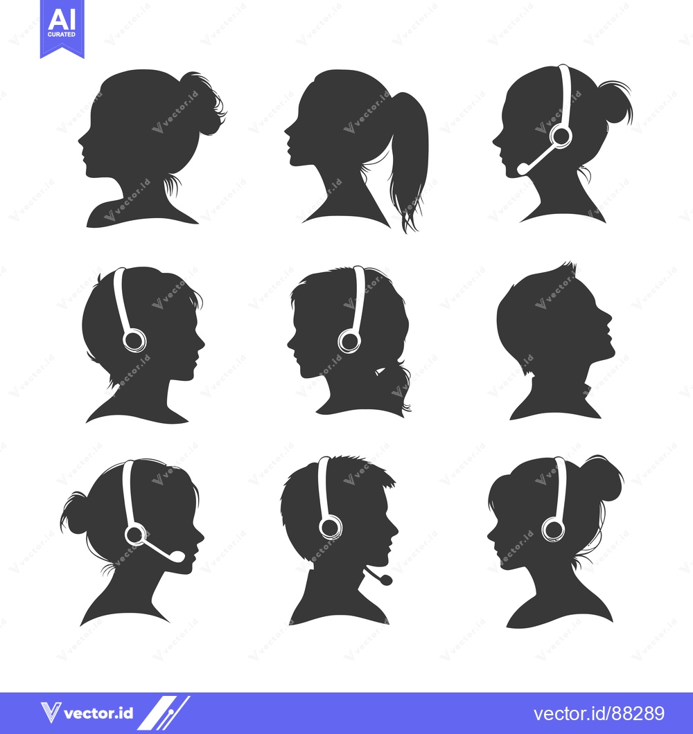 Premium Vector dari Nine Silhouettes of People Wearing Headsets