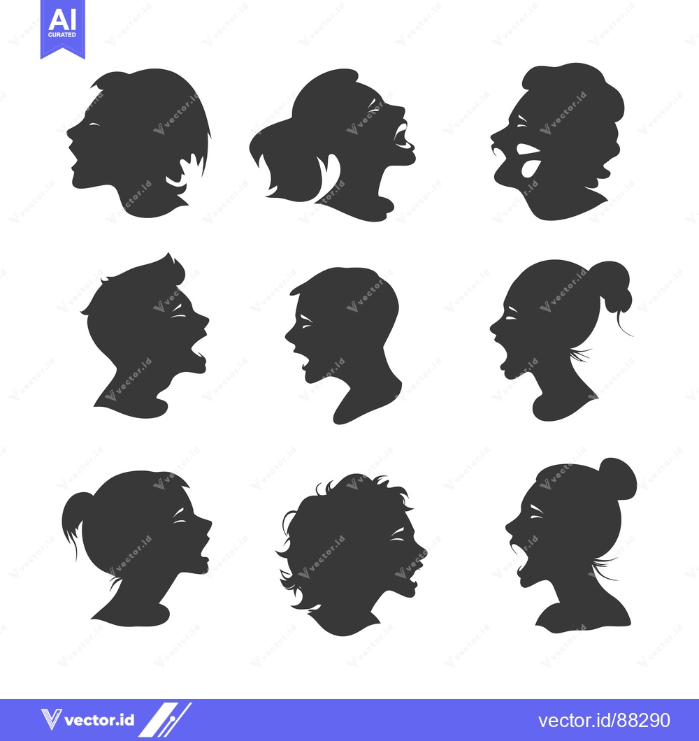 Premium Vector dari Nine Silhouettes of People With Open Mouths in Profile