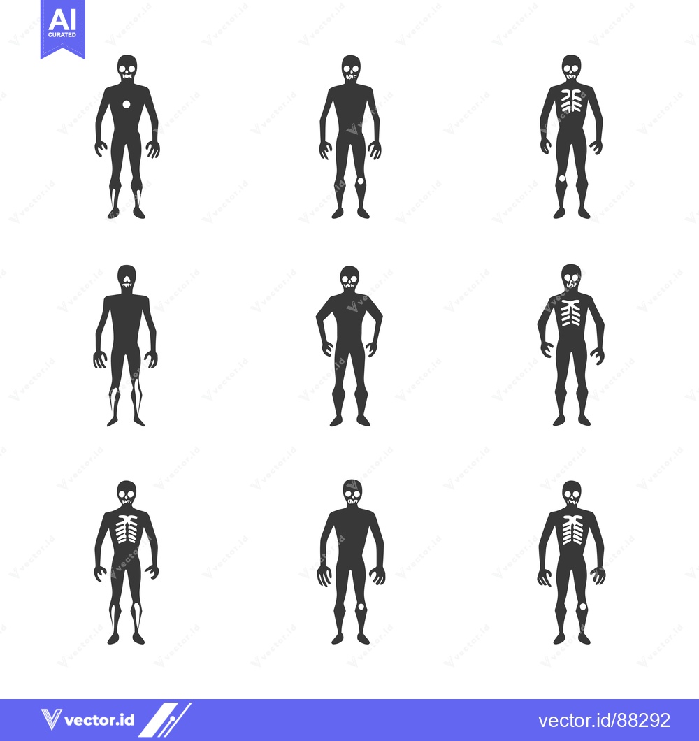 Premium Vector of Nine Silhouettes of Skeletons with Visible Bones in Various Positions