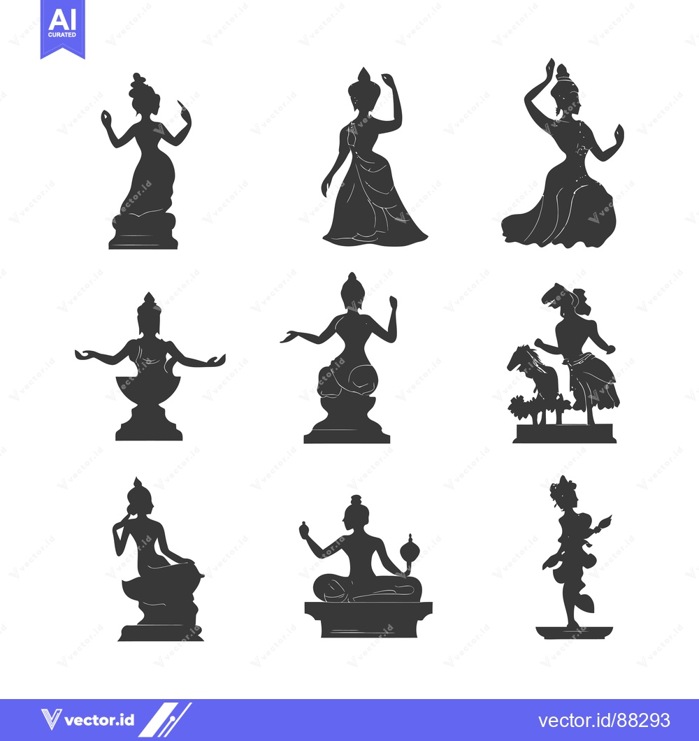 Premium Vector dari Nine Silhouettes of Thai Figures in Traditional Attire