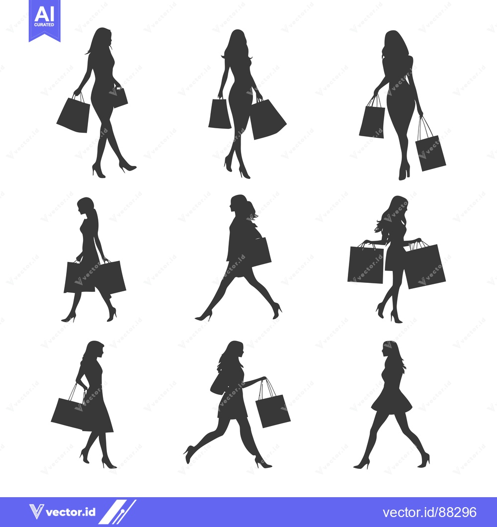 Premium Vector of Nine Silhouettes of Women Carrying Shopping Bags