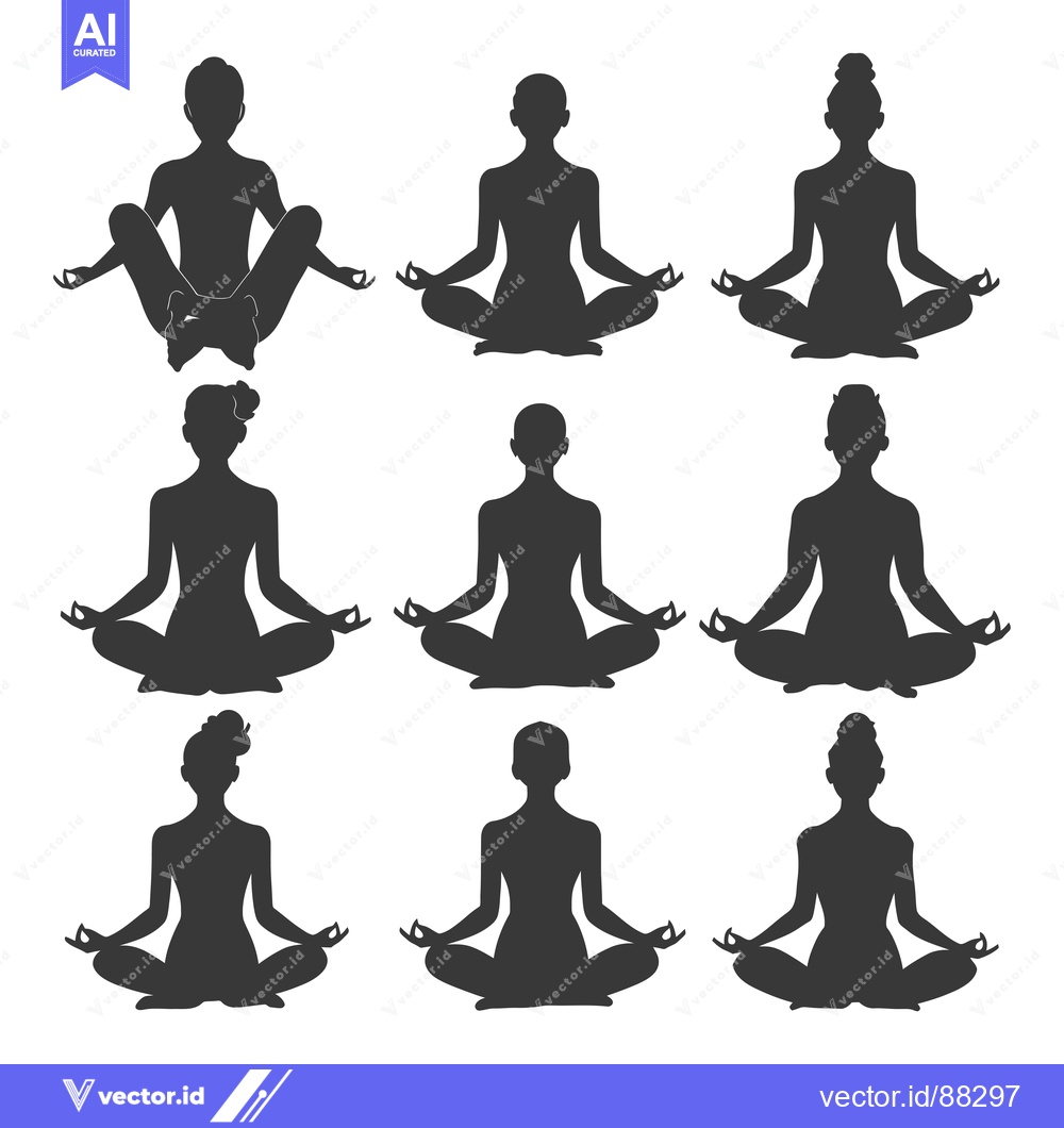 Premium Vector dari Nine Silhouettes of Women in a Meditation Pose