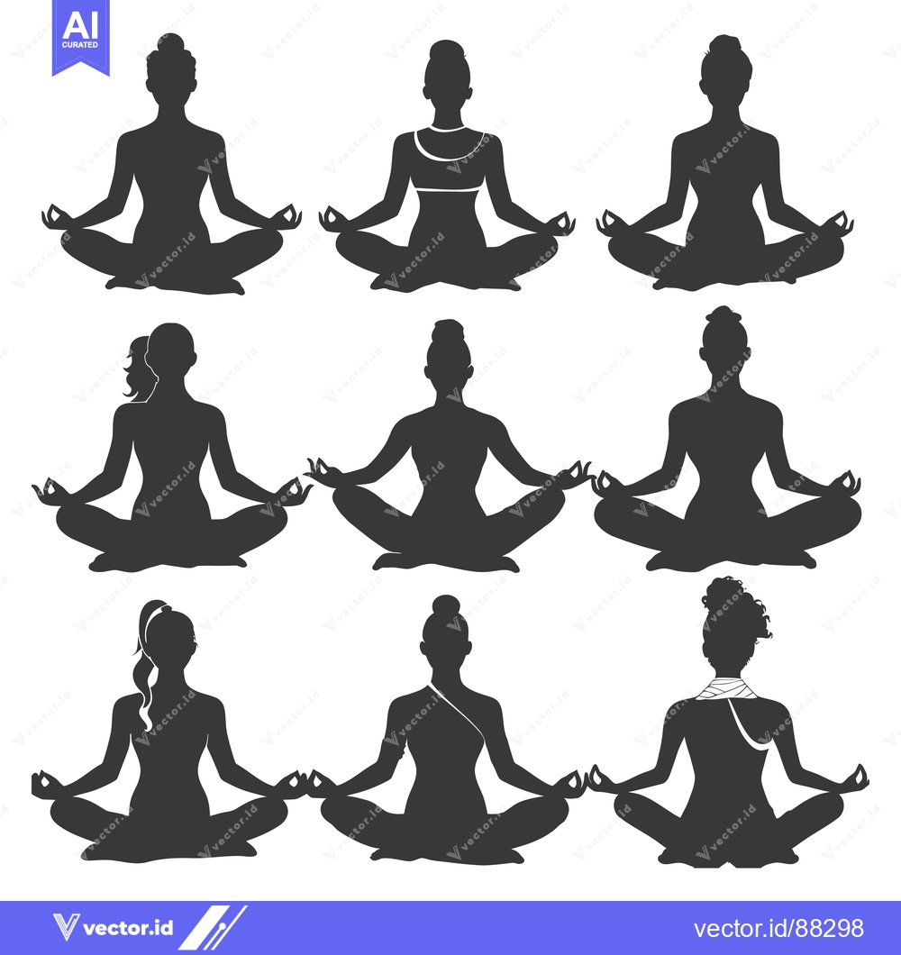 Premium Vector of Nine Silhouettes of Women in a Yoga Pose