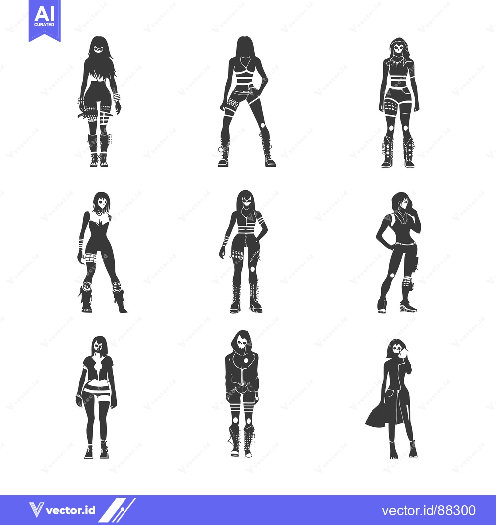 Premium Vector of Nine Silhouettes of Women in Edgy Outfits