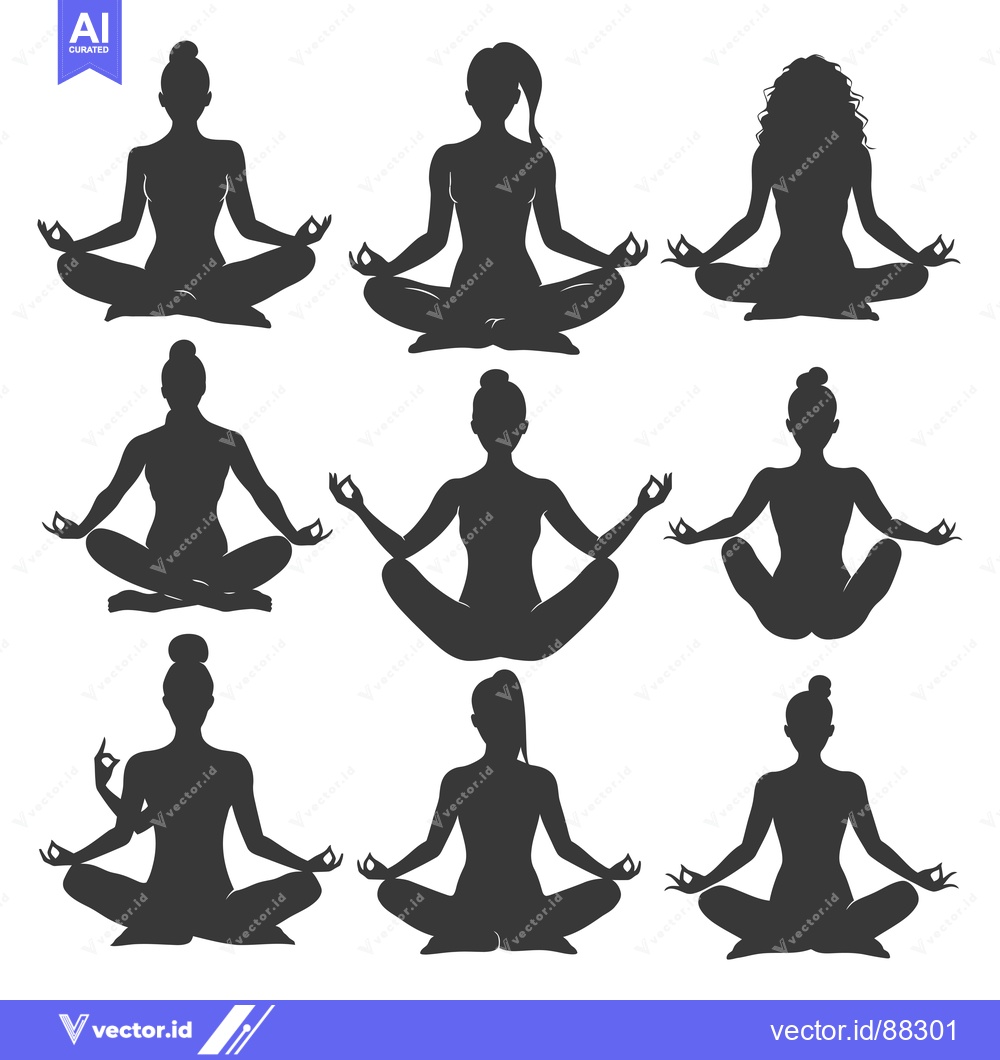 Premium Vector of Nine Silhouettes of Women in Meditation Poses