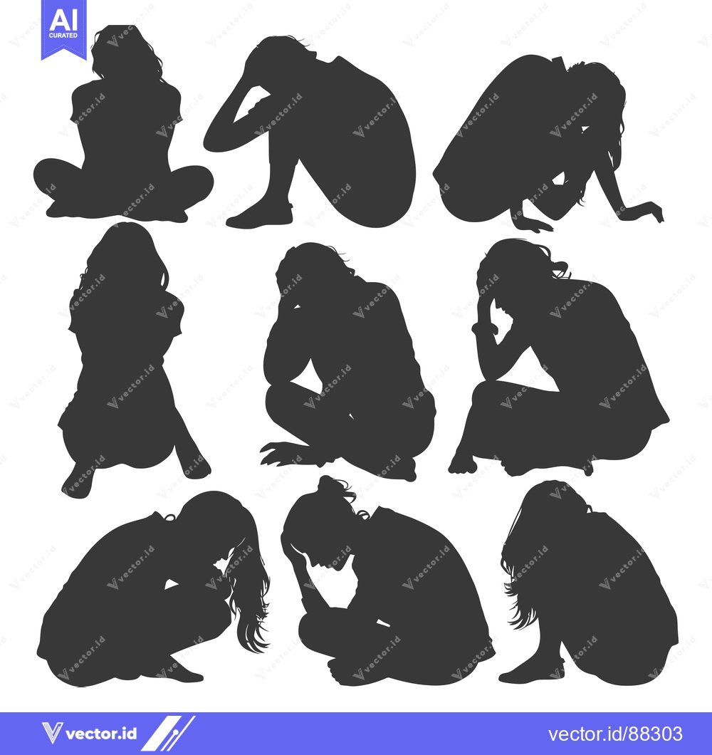 Premium Vector of Nine Silhouettes of Women in Various Depressed Poses