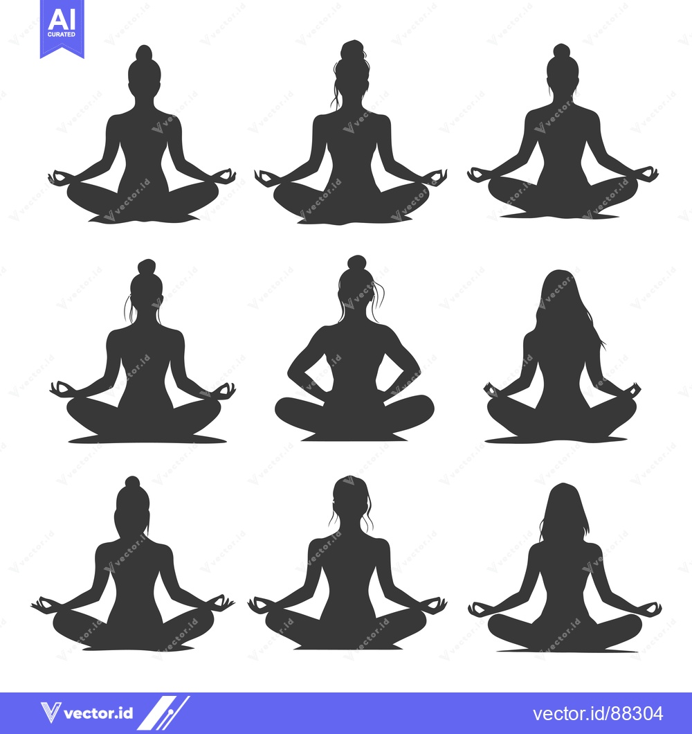 Premium Vector dari Nine Silhouettes of Women in Yoga Poses