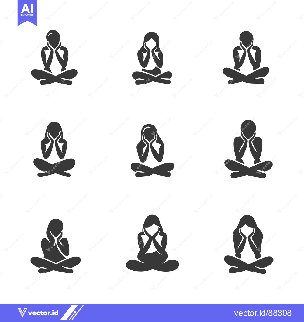 Premium Vector of Nine Silhouettes of Women Sitting in a Yoga Pose with Hands on Their F