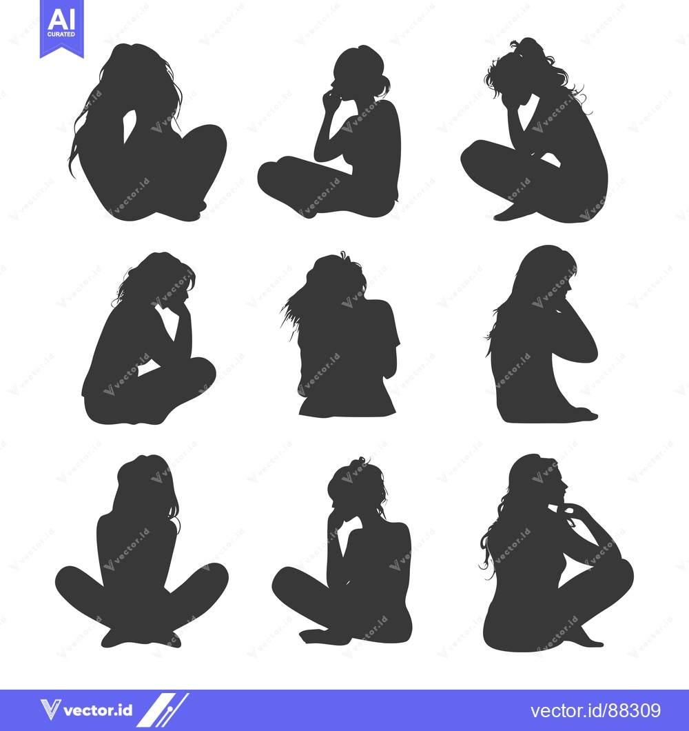 Premium Vector dari Nine Silhouettes of Women Sitting in Various Poses