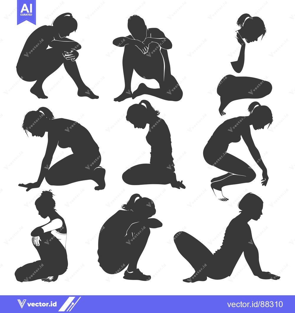 Premium Vector of Nine Silhouettes of Women Sitting in Various Poses