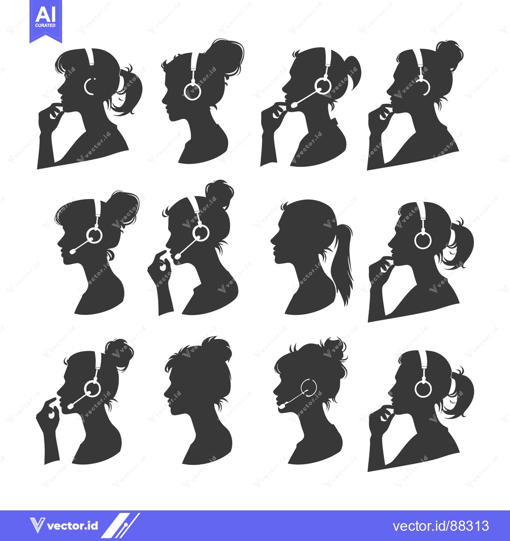 Premium Vector dari Nine Silhouettes of Women Wearing Headsets