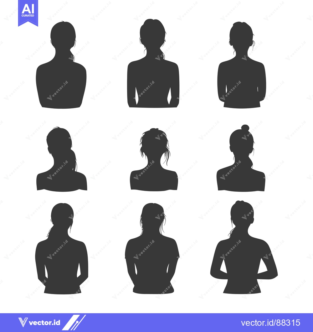 Premium Vector dari Nine Silhouettes of Women with Different Hairstyles