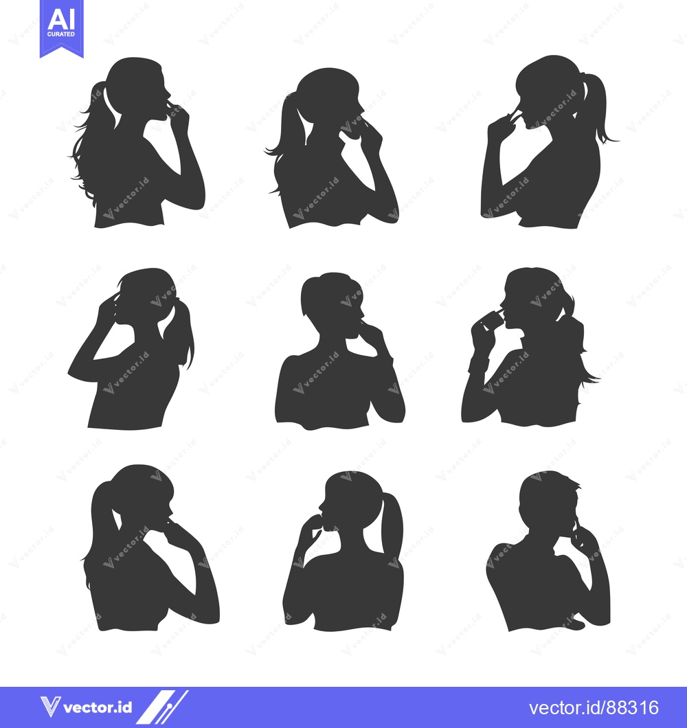 Premium Vector of Nine Silhouettes of Women with Different Hairstyles and Poses