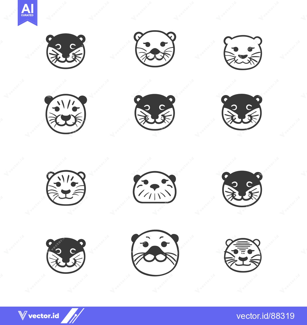 Premium Vector dari Nine Simple Black and White Animal Face Icons