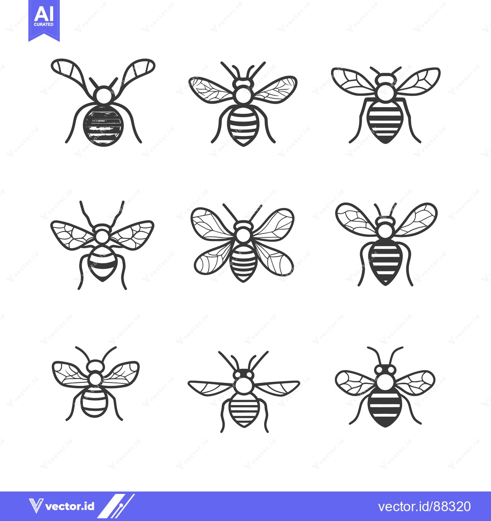 Premium Vector dari Nine Simple Black and White Bee Illustrations