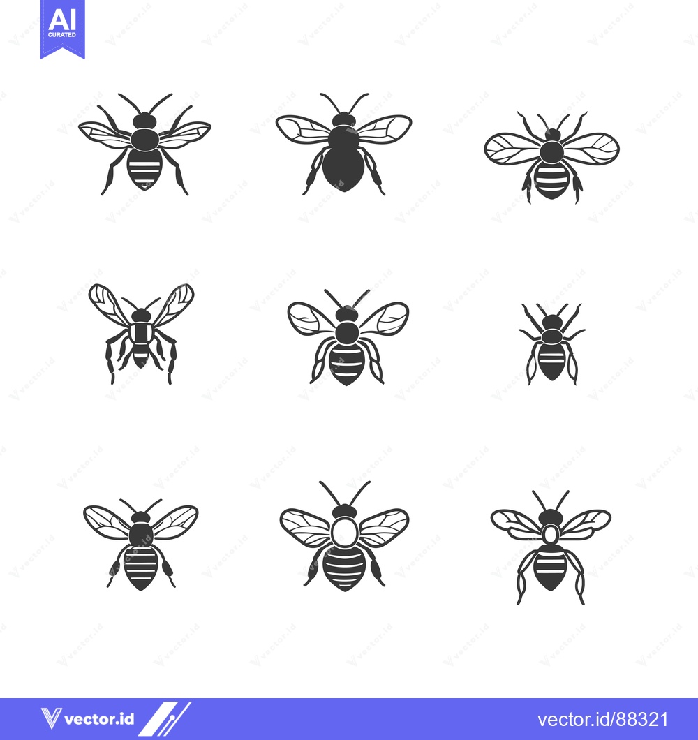 Premium Vector dari Nine Simple Black and White Bee Silhouettes