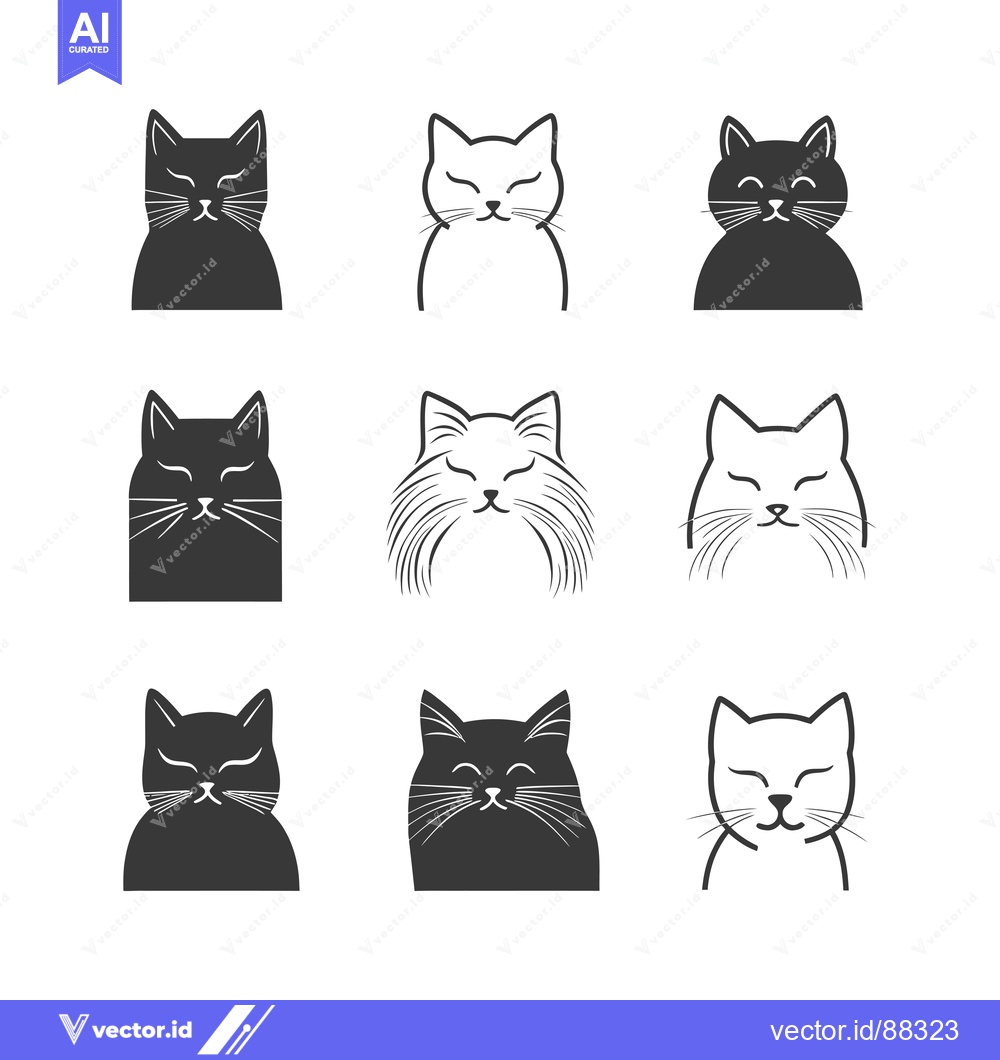 Premium Vector of Nine Simple Black and White Cat Illustrations