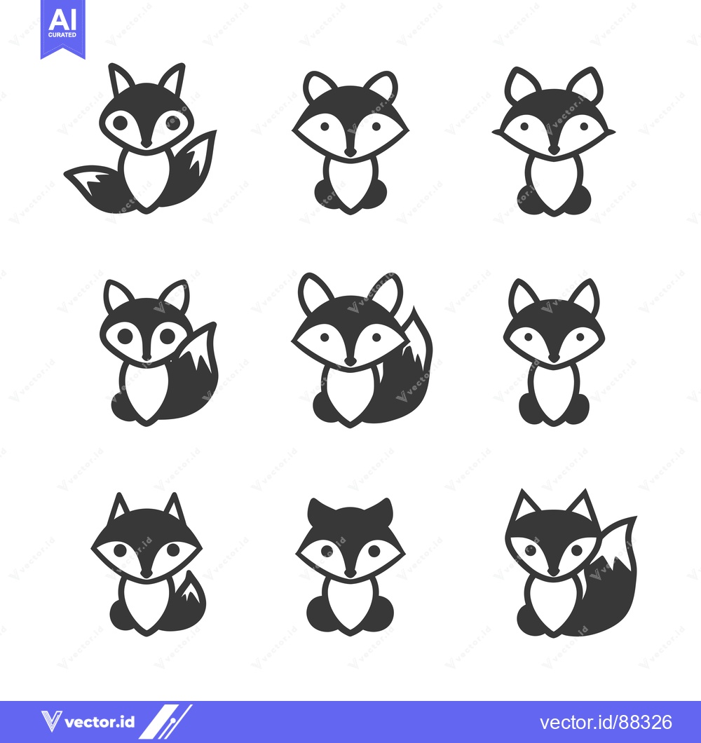 Premium Vector dari Nine Simple Black and White Fox Illustrations