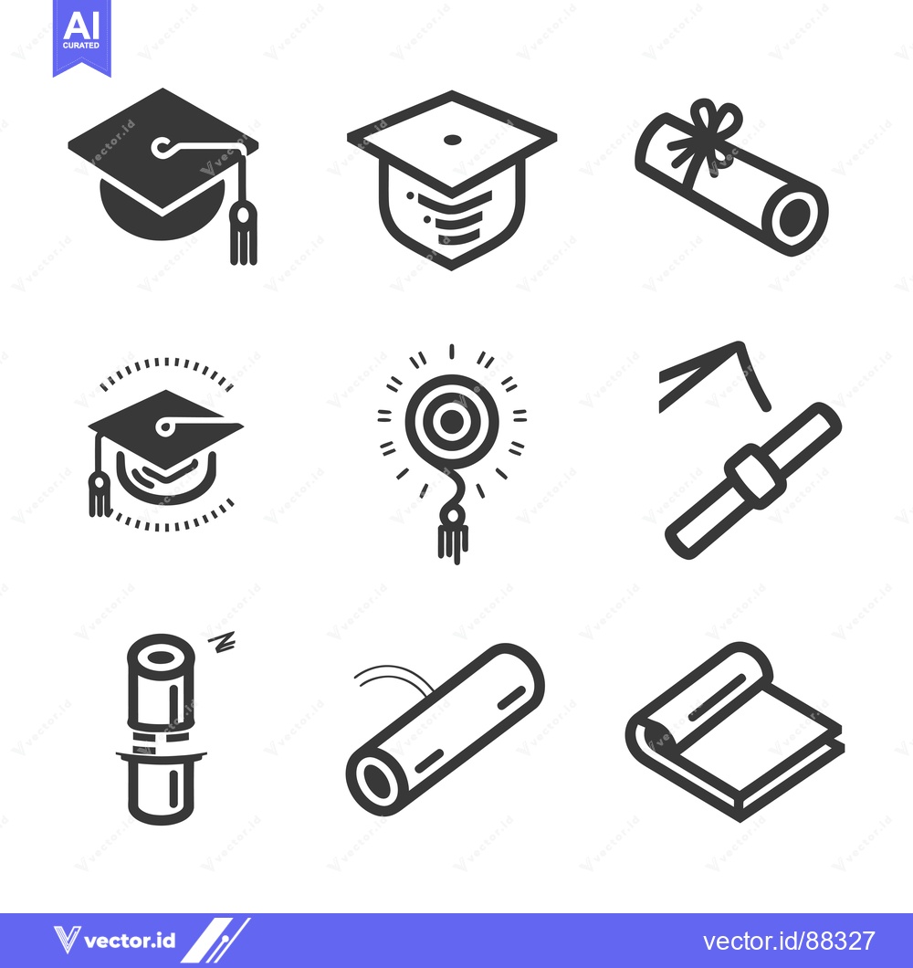 Premium Vector dari Nine Simple Black and White Graduation Icons