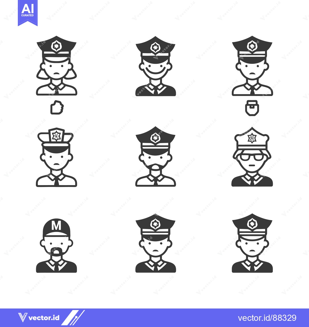 Premium Vector dari Nine Simple Black and White Icons of Police Officers