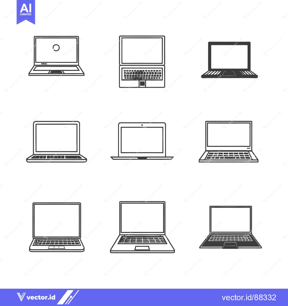 Premium Vector dari Nine Simple Black and White Laptop Icons