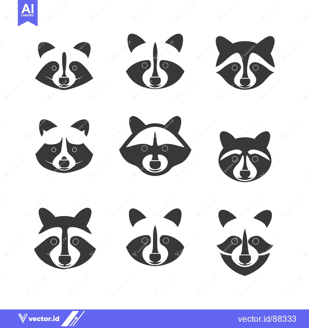 Premium Vector dari Nine Simple Black and White Raccoon Face Illustrations