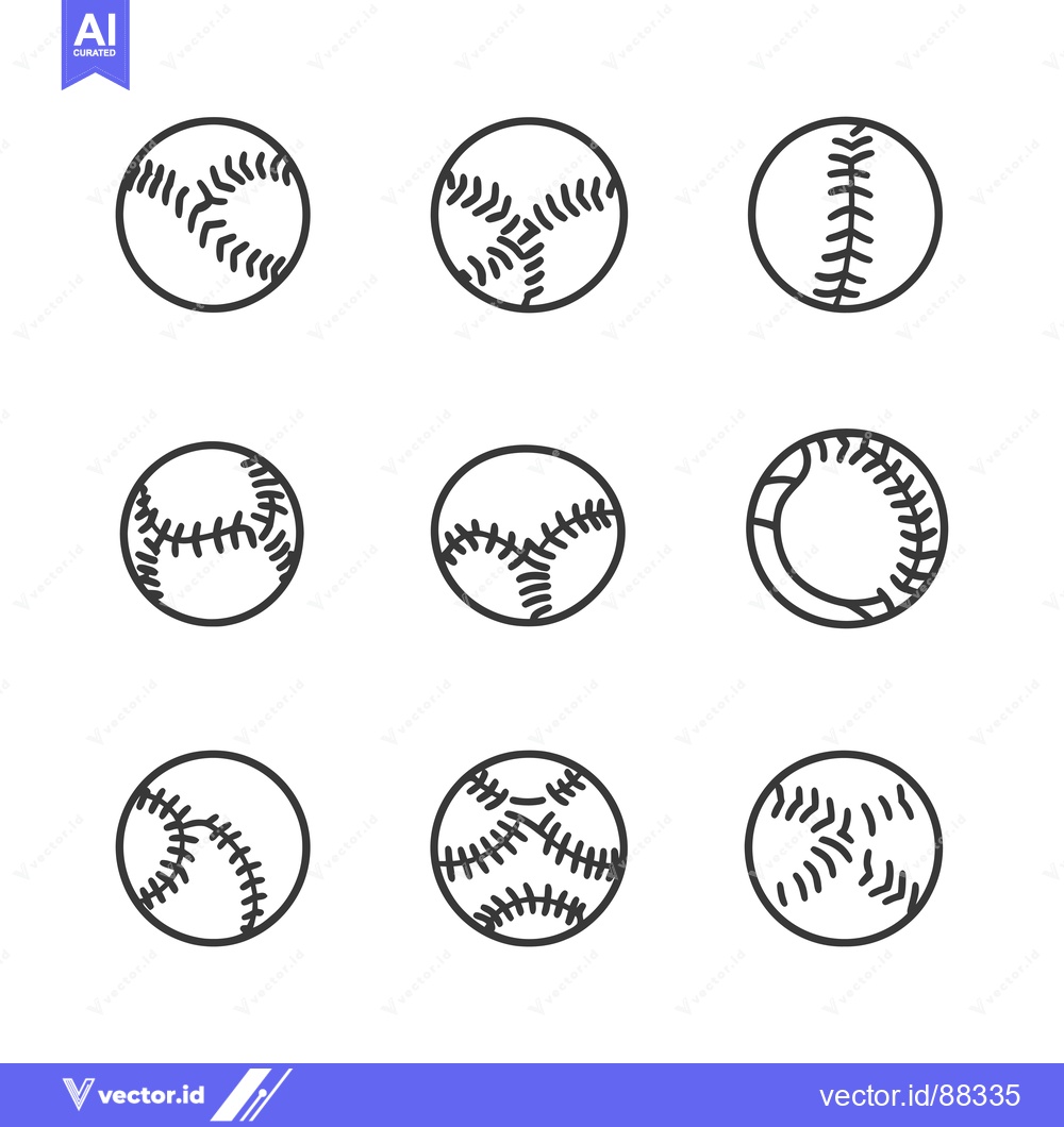 Premium Vector of Nine Simple Black Line Drawings of Baseball Balls