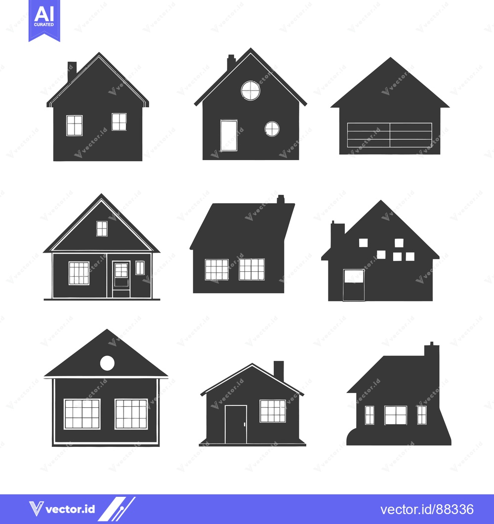 Premium Vector of Nine Simple Black Silhouettes of Different House Designs