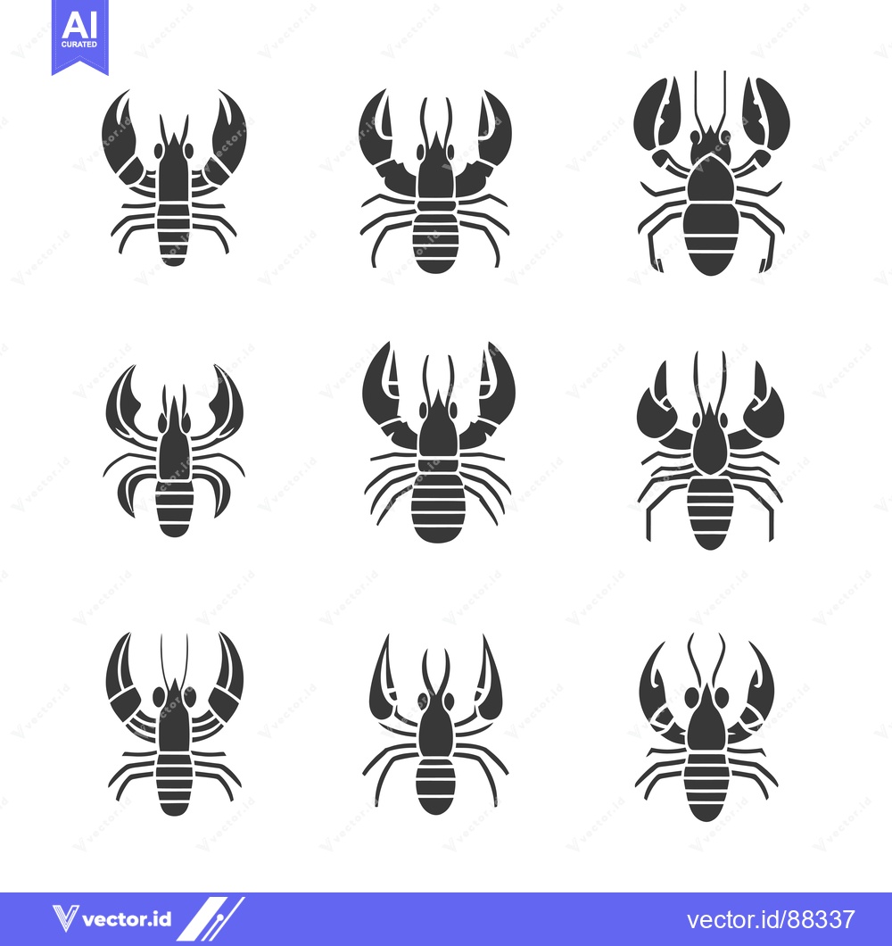 Premium Vector dari Nine Simple Black Silhouettes of Lobsters with Raised Claws