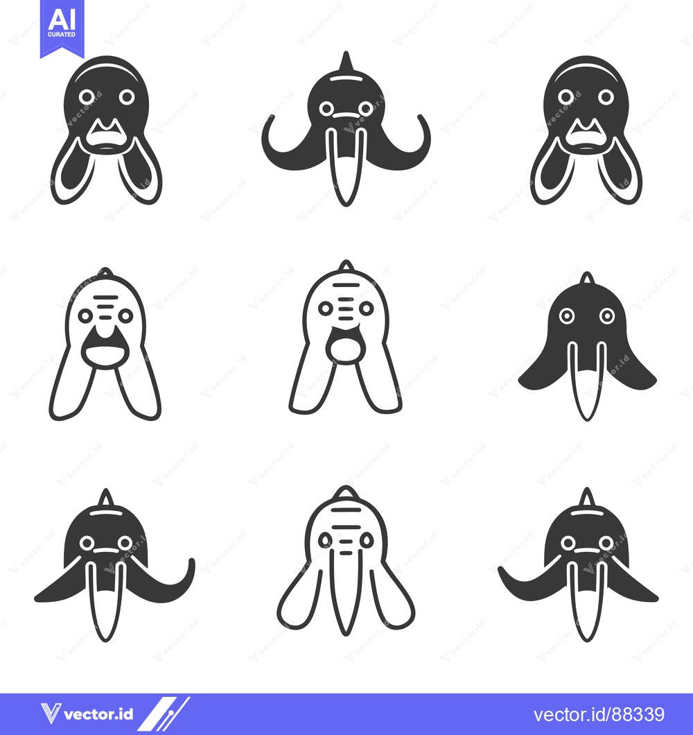 Premium Vector of Nine Simple Cartoon Walrus Icons in Various Styles