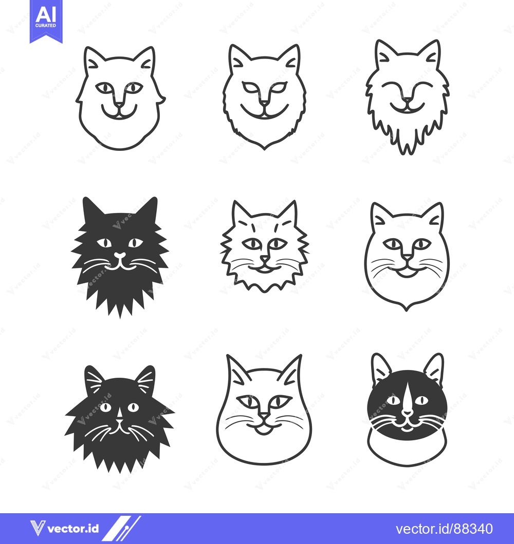 Premium Vector dari Nine Simple Cat Head Illustrations in Different Styles