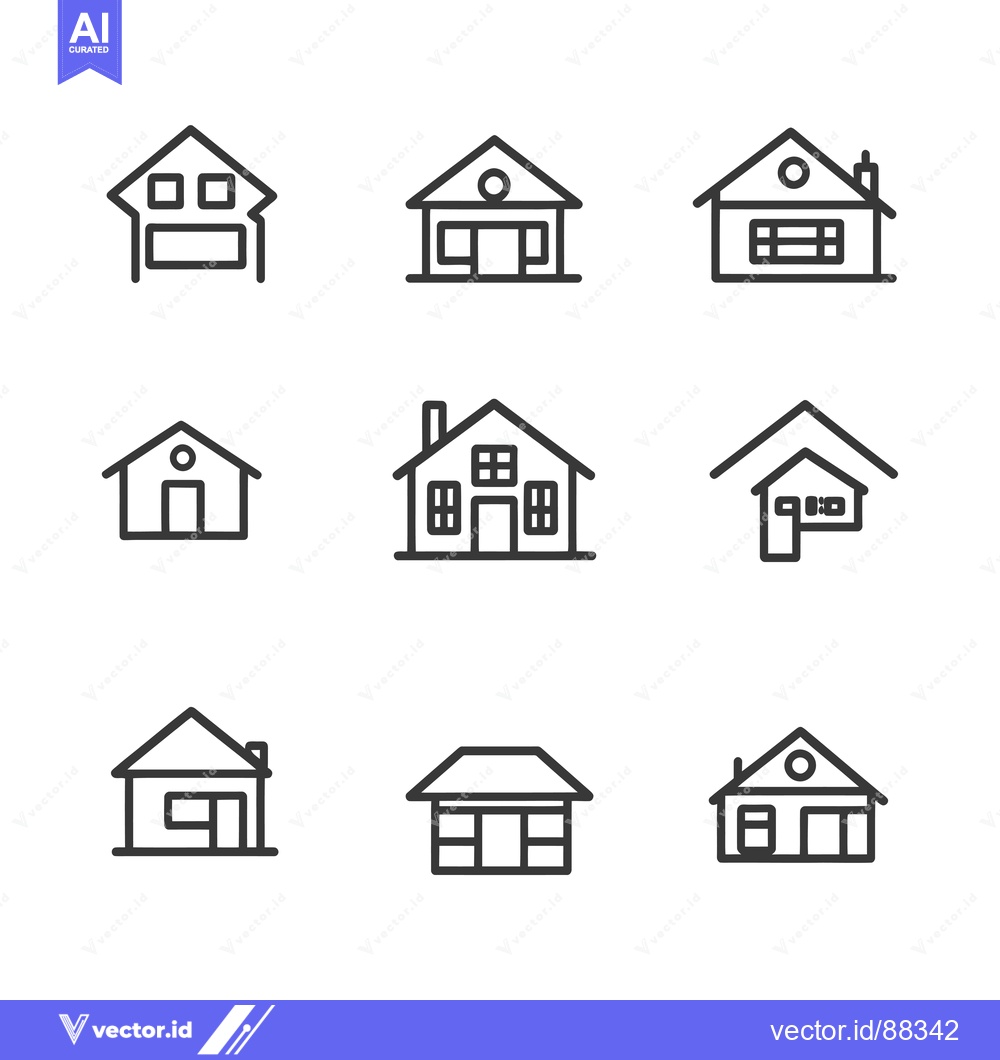 Premium Vector of Nine Simple House Icons in Line Art Style