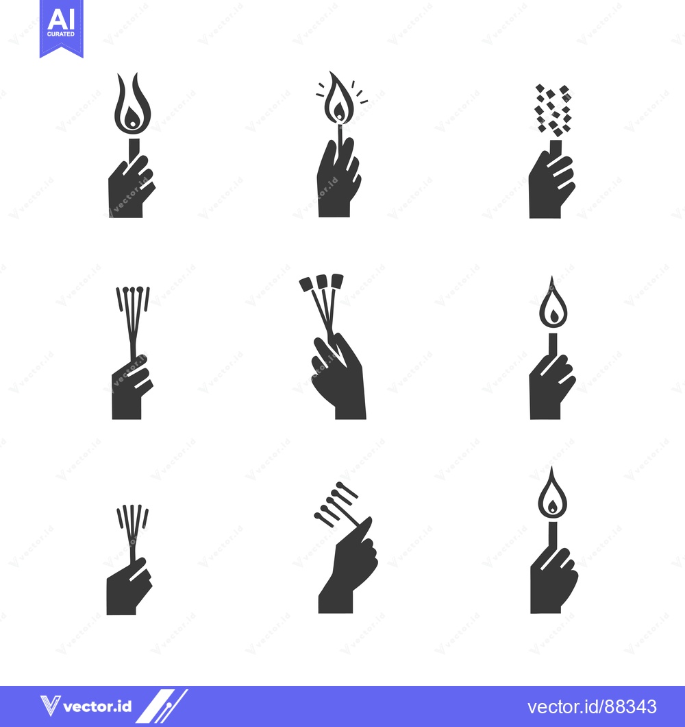 Premium Vector of Nine Simple Icons of Hands Holding Matches and Sparklers