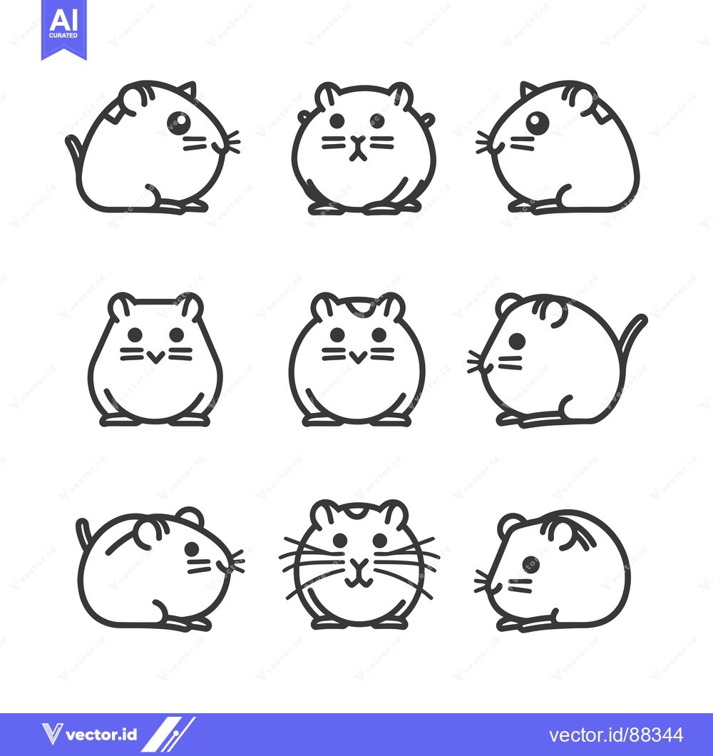 Premium Vector of Nine Simple Line Drawings of Adorable Hamsters in Various Poses