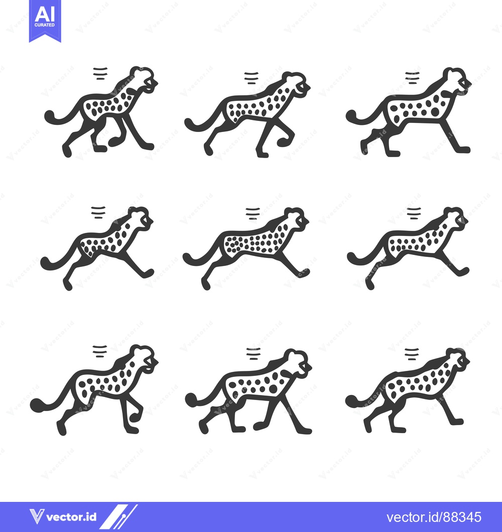 Premium Vector dari Nine Simple Line Drawings of a Running Cheetah