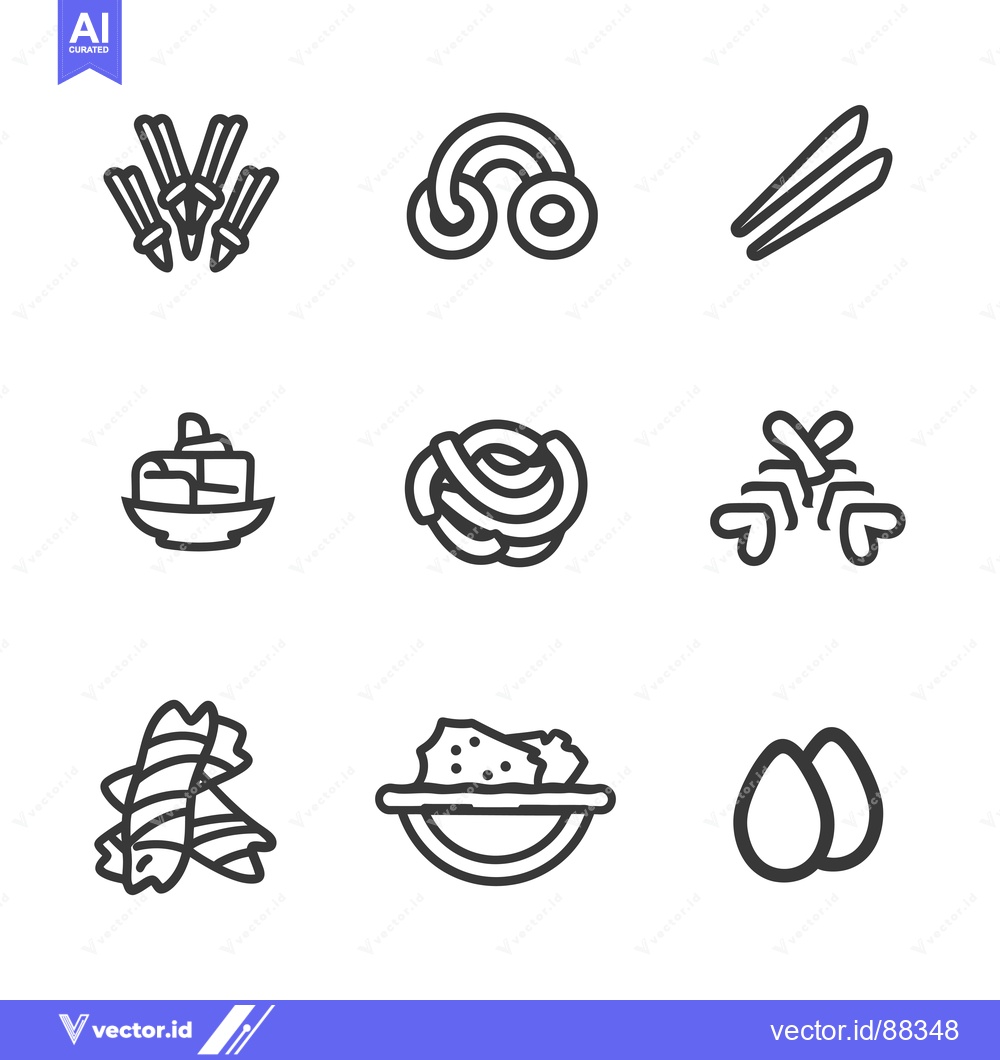 Premium Vector of Nine Simple Line Drawings of Different Pasta Shapes