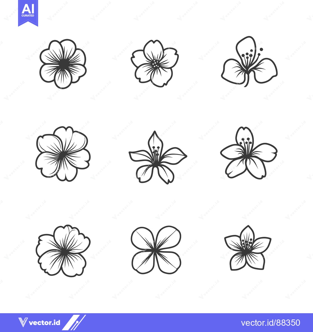 Premium Vector of Nine Simple Line Drawings of Flowers