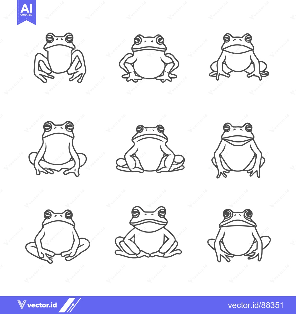 Premium Vector of Nine Simple Line Drawings of Frogs in Various Poses