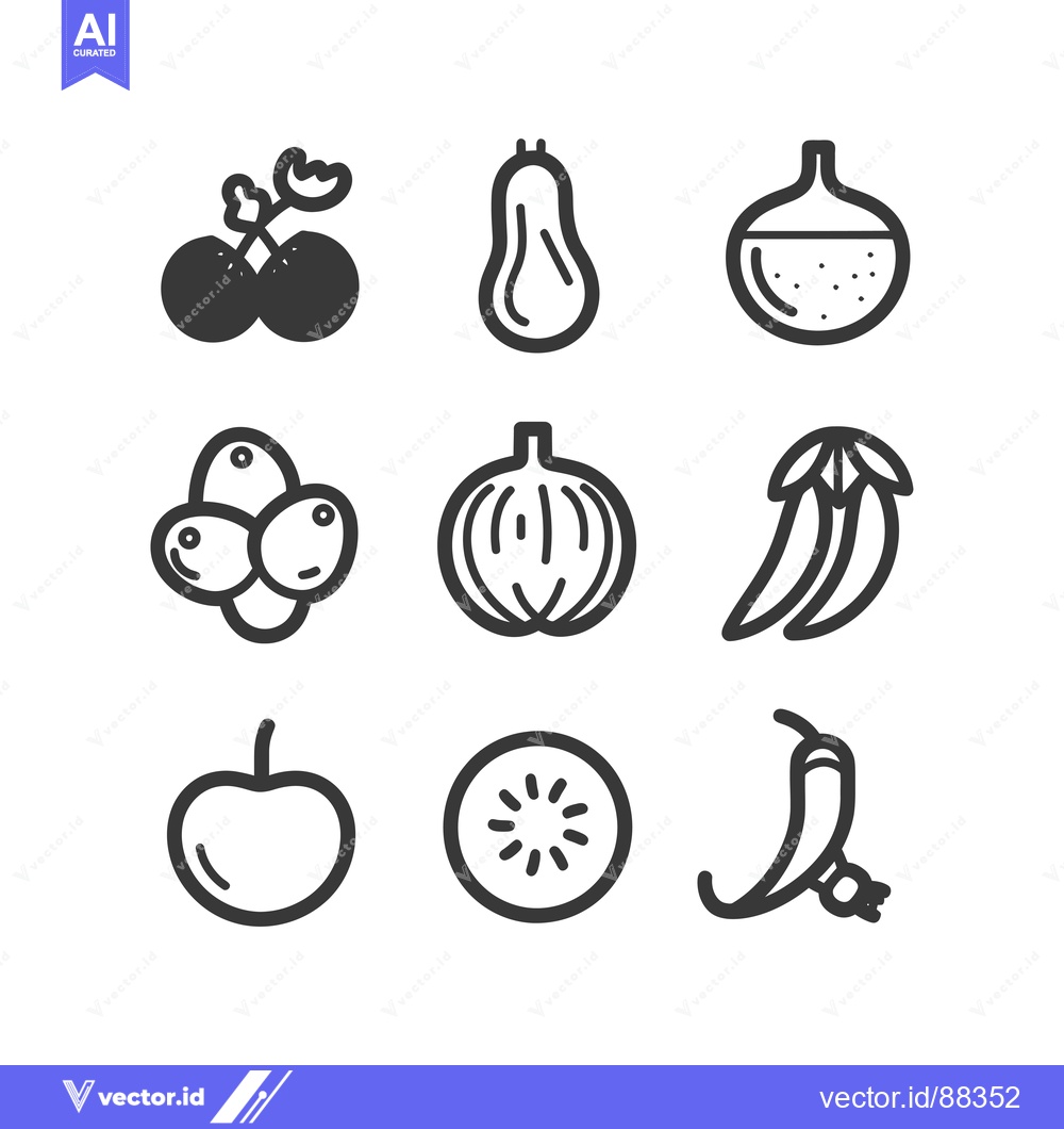 Premium Vector of Nine Simple Line Drawings of Fruits and Vegetables