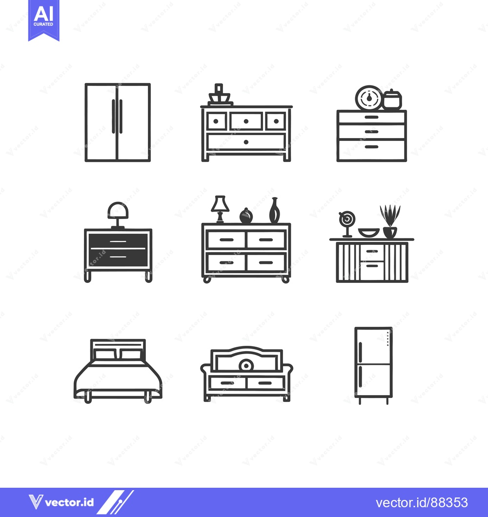 Premium Vector dari Nine Simple Line Drawings of Furniture Items